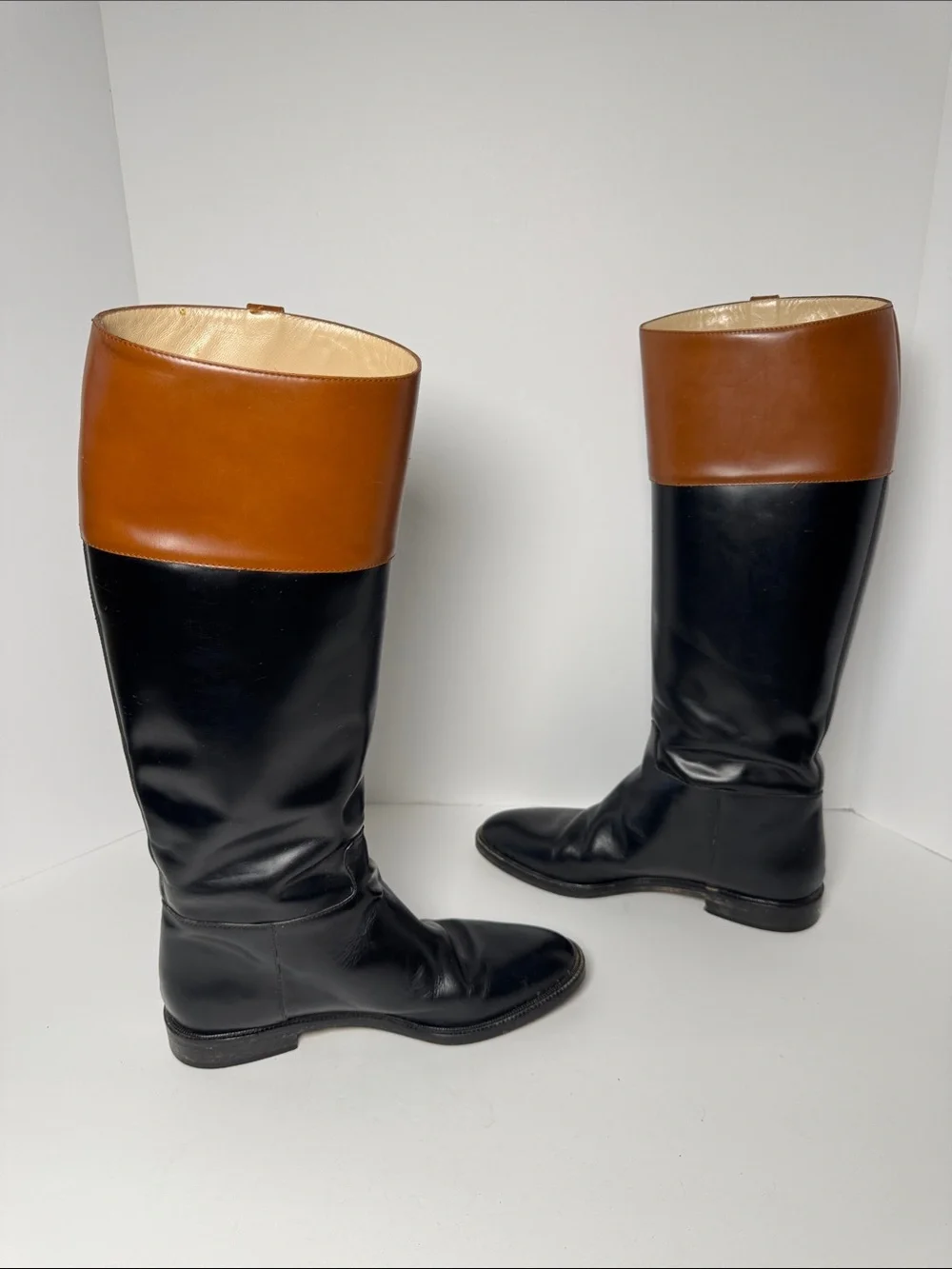 MICHAEL KORS Braden Two-Tone Leather Riding Boots Black Brown Equestrian 10